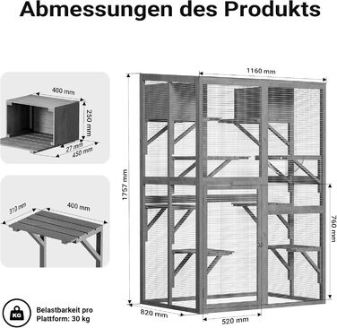 Вольтек (Wiltec) вольєр для котів 116 x 82 x 175,7 см, вольєр для котів з дерева з ПВХ-покриттям, 5 ярусів, для саду, балкону