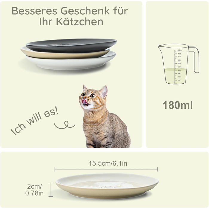 Набори мисок для котів SPUNKYJUNKY 3 шт. з кераміки. Миски для корму котів (білий, бежевий, коричневий, плоскі)