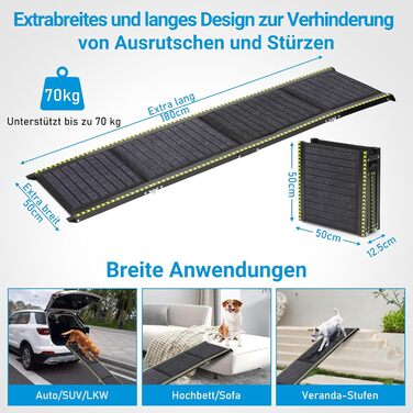 Рампа для собак FASRIOU 180x50 см, розкладна, для великих собак до 70 кг, з антиковзким покриттям, для авто, SUV, вантажівки