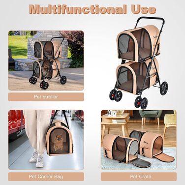 Візок для тварин GOPLUS 2-рівневий складний, 3-в-1, для котів та собак (Бежевий)