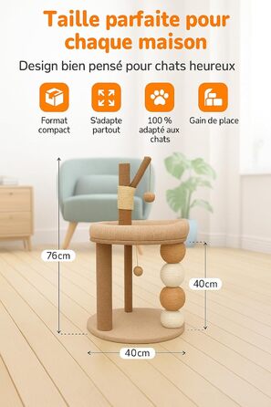 Дерево для котів LINUMA® Бежеве, багатофункціональне, з лежаками та когтеточками