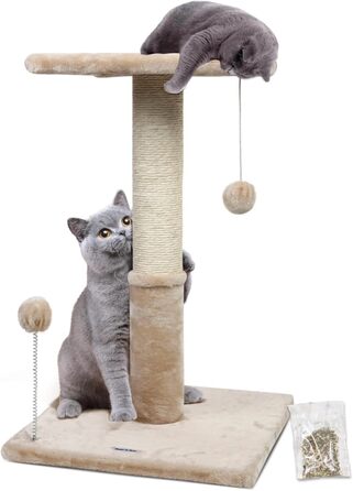 Дряпка для котів Happi N Pets 66 см, натуральний сизаль, стійке котяче дерево з платформою з плюшу 30x30 см і іграшкою, для домашніх кішок, бежевий
