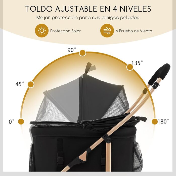 Візок для собак GYMAX 3 в 1, складний, до 15 кг, з віднімним кошиком та регульованим дахом, для собак та котів (чорний)