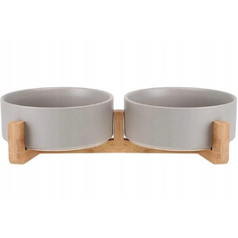 Подвійний набір мисок для собак та котів з бамбуковою підставкою