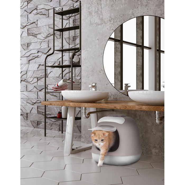 UNITED PETS Minù закрита туалетна кімната для котів з кришкою, лопаткою і фільтром, біло-сіра, італійська якість