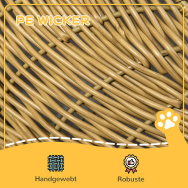 PawHut Rattan Cat Basket Cat House з подушкою для котів до 4 кг, кімнатна котяча печера з поліетиленового ротанга, Ø50 x 31 см, світло-коричневий для затишного відпочинку