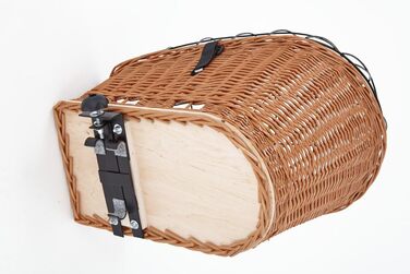 Велокошик для собак Tigana з натуральної лози на багажник 60×39 см з гратами, XXL, з подушкою та деревом, задній кошик для велосипеда
