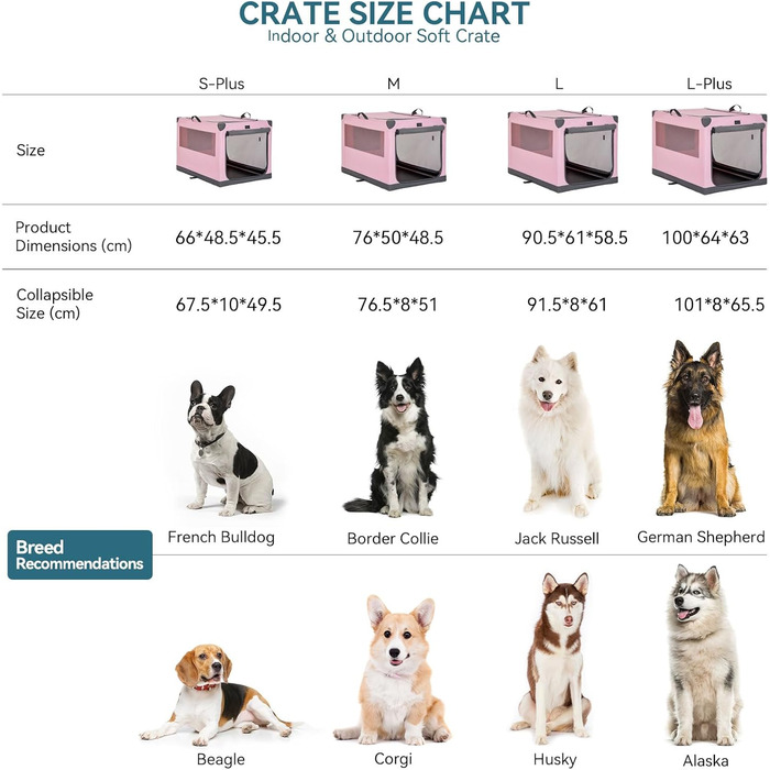 Складана переноска для собак Petsfit M, рожева, для авто і дому, з тканинним чохлом та 3 дверима, для середніх порід