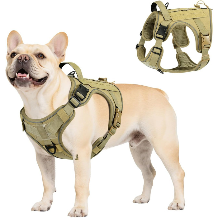 Тактичний нашийник для собак VavoPaw з панеллю Molle та світловідбиваючими смугами, для тренувань, походів, полювання, активного відпочинку, армійсько-зелений, розмір L (45-80 фунтів, обхват грудей 23.6-41.7', обхват шиї 15-27.5')