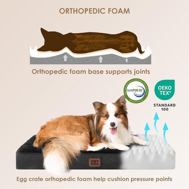 Ортопедичне ліжко для собак середніх порід EHEYCIGA, 89x58x9 см, чорне, з м'яким вкладишем, для переноски