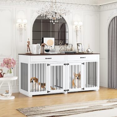Велика клітка-бокс для собак XXL, 164x80x60 см, PB-плита та метал, для дому, з двома дверима, транспортна переноска