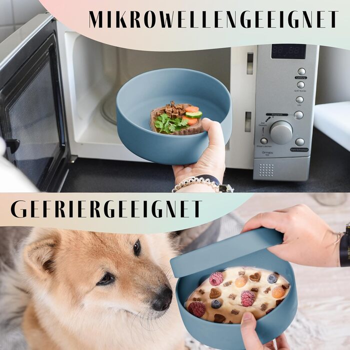 Миска для собак Ne&no® Silikon 1200 мл з кришкою | для маленьких та середніх собак | нержавіюча сталь, синій | не слизька, комплект миска та кришка