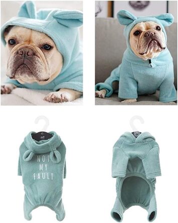 Піжама для собак з м'якої бавовни, комбінезон, худі з вушками кролика для Французького бульдога/Англійського бульдога/Американського пітбультер'єра XL, блакитний