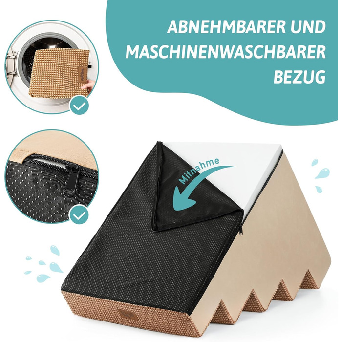 Сходинки для собак маленьких порід, 5 сходинок, 60 см, знімний чохол (світло-коричневий) 75x50x60 см