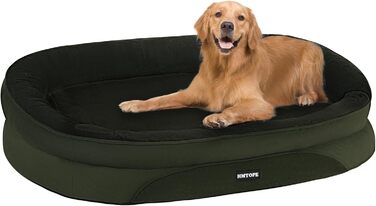 Ортопедичне ліжко для собак, ліжко-софа для собак з валиком, неслизьке дно, знімне та пральне, середні та великі породи, 106 x 79 x 17 см, оливковий колір