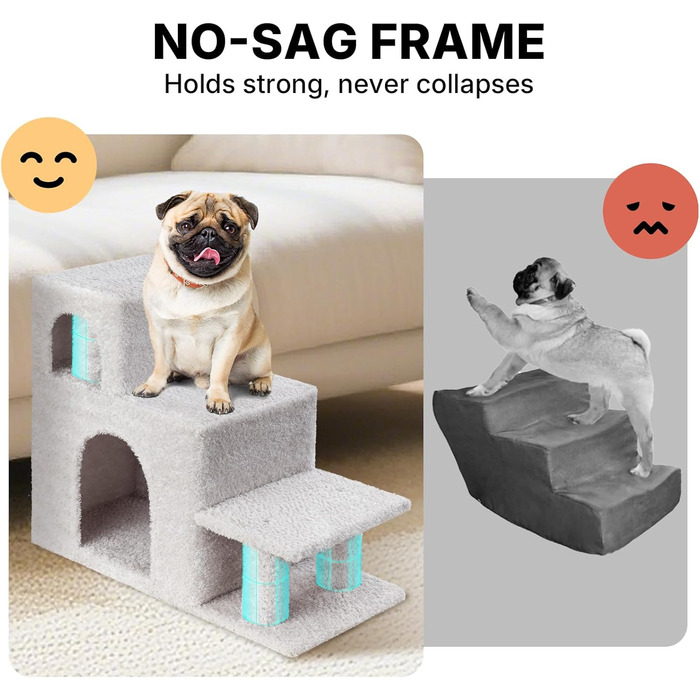 Сходинки для собак Veehoo: 3 сходинки, ліжко, печеринка, для старих котів та собак, до 45 кг, сірий, 67x34x52 см