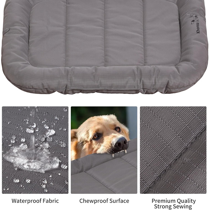 Міцний килимок для собак Khonsu з валиком для шиї, водонепроникний, для великих собак до 27 кг, сірий (35'x21'x3')