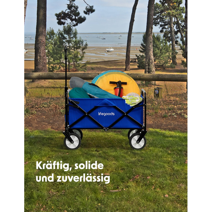 Візок-тачка LifeGoods складний, 98x45 см, блакитний – 94 л, колеса з гуми, 360°