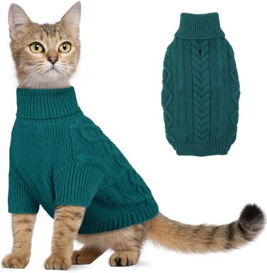 Пуловер для котів та собак Hjumarayan, теплий зимовий пуловер з отвором для повідка, стильний пуловер для кошенят та маленьких собак (Півнячий зелений, S)
