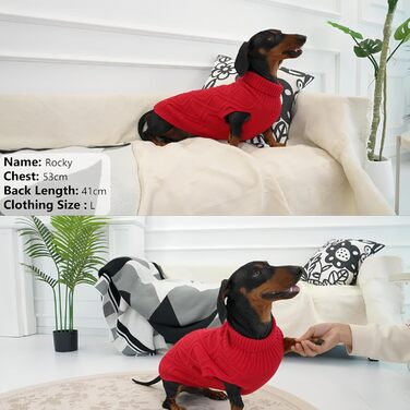 Світер для собак Konvinit, великі породи, теплий зимовий, для чихуахуа до лабрадора, XS-2XL, червоний (L: обхват грудей 53 см)