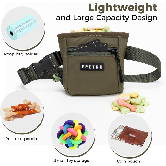 Сумка для ласощів для собак з магнітним закриттям, для дресирування, з відсіком для кульок для прибирання (зелена)