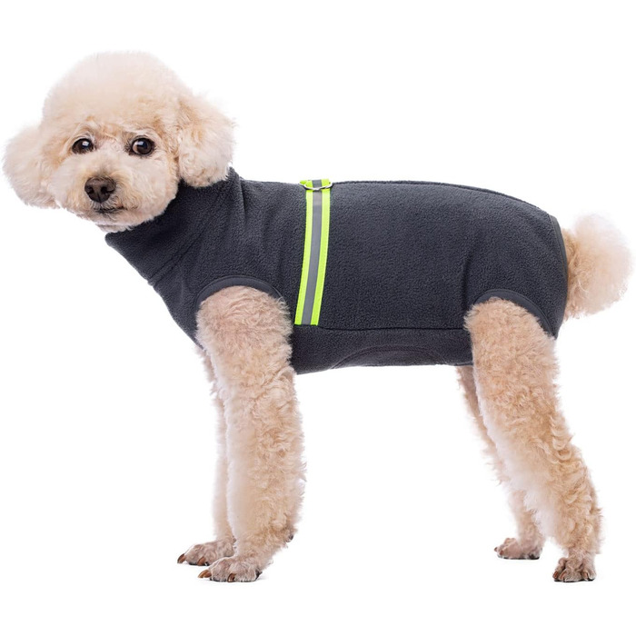Зимовий одяг для маленьких собак, теплий флісовий комбінезон з відбиваючими елементами, теплий одяг для цуценят, піжама-костюм (темно-сірий, M)