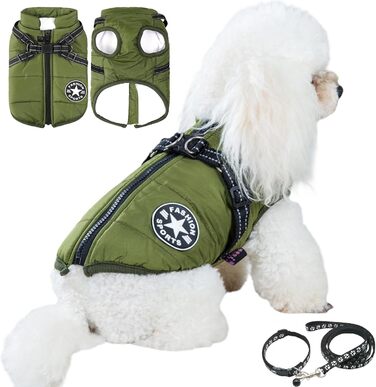 Водонепроникна куртка для собак на осінь-зиму з кріпленням для повідка, 2026, зелена, розмір M