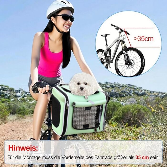 Кошик для собак на велосипед, розкладний, зелений. Кошик для тварин до 10 кг з 4 дверцятами та сітковими вікнами.