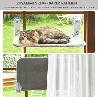 Гамак для котів Bibykivn на вікно, розкладний, сірий плюш + сітка, 52×30 см