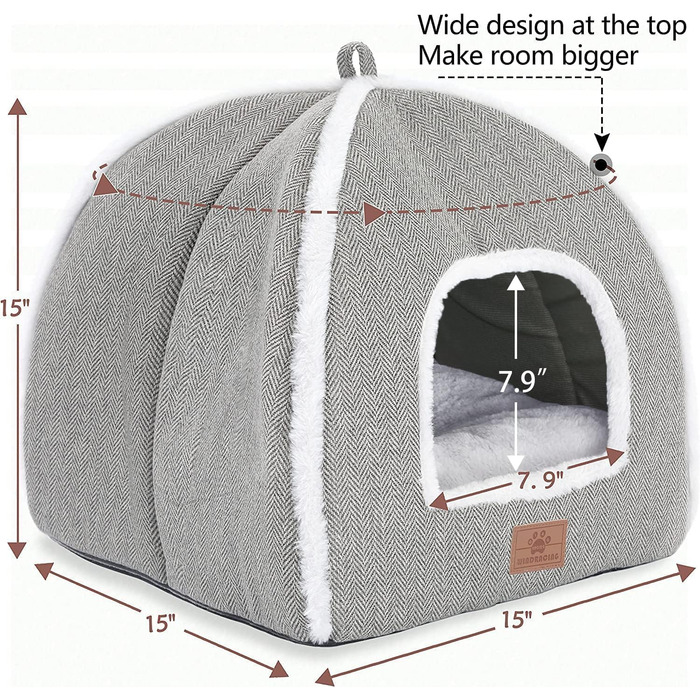 Квіткове ліжко для котів, складана хатинка, будиночок для котів з пральним подушками, ліжко для кошенят, маленьких домашніх тварин, котяче намету, м'яке та тепле котяче ліжко для дому, Сірий M(38 x 15 x 15 см)