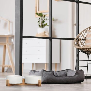 Миска для собак Relaxdays з кераміки, 850 мл, для корму та води, з бамбуковим каркасом, біла