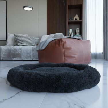 BENNO® Крісло-лежанка для собак BALU 70x70x16 см, у формі пончика, м'яке ліжко з поліестеру з поліпропіленовим наповнювачем, можна прати, неслизьке дно, з іграшкою-кісткою, антрацит