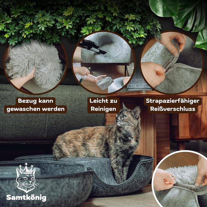 Samtkönig® Котяча лежанка-домік з фетру, тунель-донат 60x60x30 см, м'яке ліжко для котів з знімним чохлом, пухка лежанка для котів, тунель для ігор та сну