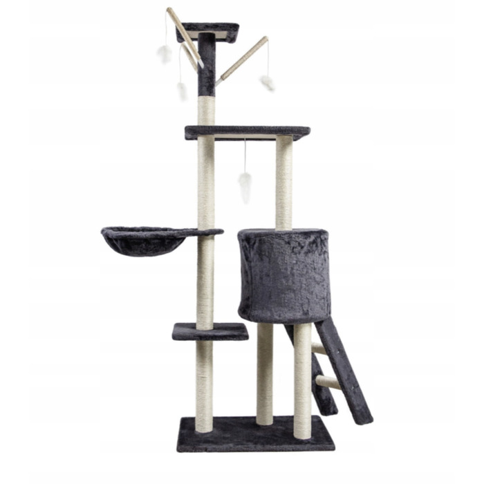 Високий кігтеточка-комплекс для котів Pet HOBBY, сірий, 5 рівнів, 140 см