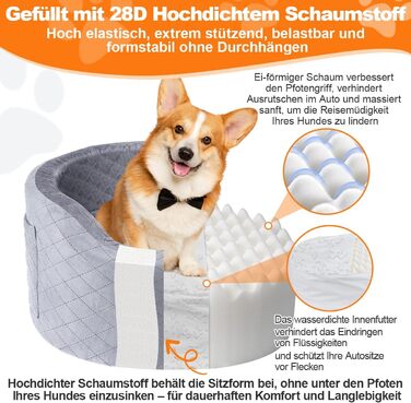 Автокрісло для собак - чорне автокрісло-бустер для маленьких собак з піною Memory Foam 28D, неслизька та вологостійка підкладка, переноска з кишенями для зберігання та ковдрою, сірий 02-Сірий