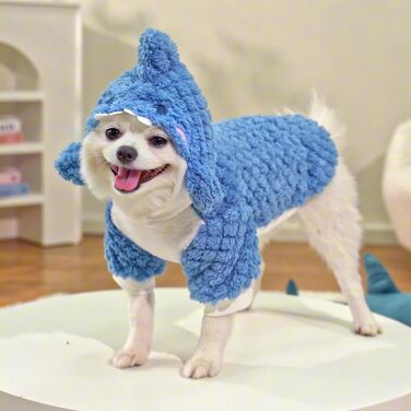 Зимовий теплий костюм-толстовка для собак та котів з кільцем D, Cospay, теплий фліс, розмір Small, Blauer Hai