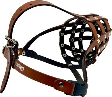 Шкіряний нашийник-маска для собак L&J Pets (для спанієлів, пуделів, хаскі та інших собак з подібним розміром морди, Колір: Коричневий, Розмір: 5)