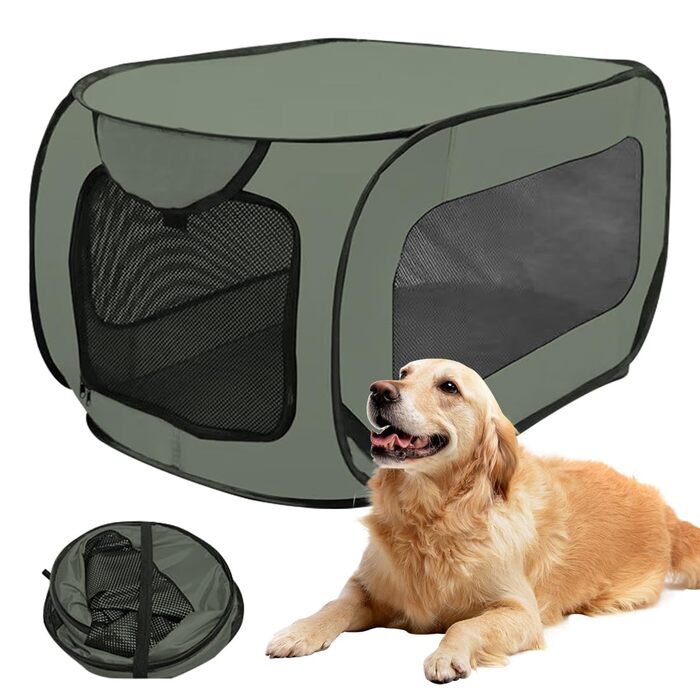 Складана переноска для собак 92x52x52 см з подвійними дверцятами - безпечна для подорожей на авто, з вентиляцією, Pop-Up дизайн з оксфордської тканини, для собак/кішок до 30 кг (Зелена)