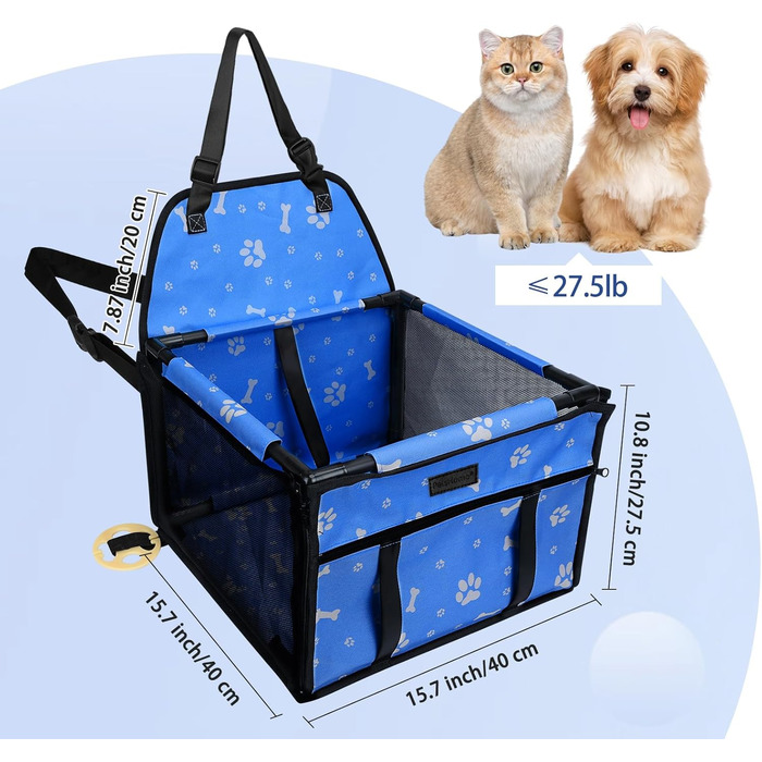 Складаний водонепроникний автосидіння для собак PetsHome з дихаючої оксфордської тканини, для малих і середніх собак, цуценят і домашніх тварин, синій