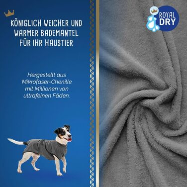 Рушник для собак Роя - серія Dry Hundebademante, сірий, мікрофібра, 60-68 см, для середніх собак, швидковисихаючий, з кільцями