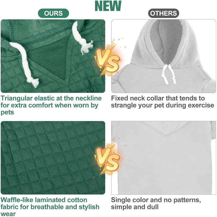 Світшот для маленьких собак BEAUTYZOO з кишенями, одяг для собак, для хлопчиків та дівчаток, вафельна тканина, бавовна з ламінуванням, XL (Спина: 61см, Груди: 86см, Шия: 53см), темно-зелений