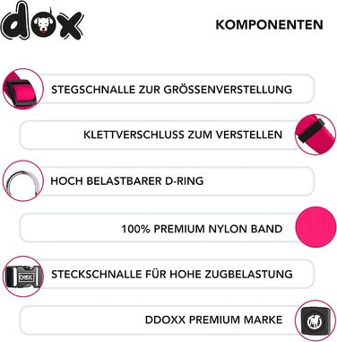 DDOXX нейлоновий шлея-ремінь для собак, регульований, для цуценят і дорослих, розмір XXS, рожевий