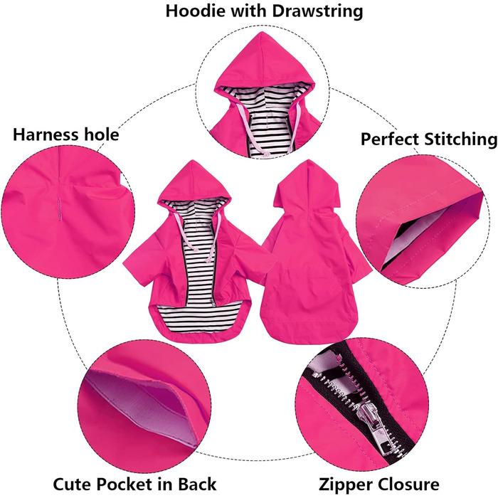 MOREZI Водонепроникний дощовик для собак з захистом лап та міцною капюшоном - Легкий для активного відпочинку - Для малих та середніх порід собак - Застібка-блискавка, регульований шнурок, блакитний, S (X-Large(Обхват грудей: 72-80 см), неоново-рожевий)