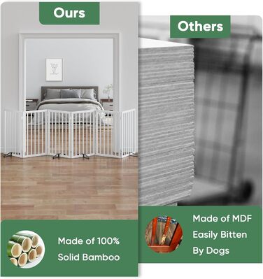 Гілка для собак з бамбука, перегородка для кімнати, 3 панелі, ширина 55 дюймів, білий колір
