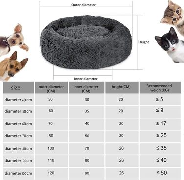 М'яке кругле ліжко для собак Antistress, корзина для собак, плюшеве ліжко для домашніх тварин, зручне та миється. Ліжко-корзина для собак маленьких, середніх та великих порід (90 * 90 см, темно-сірий)