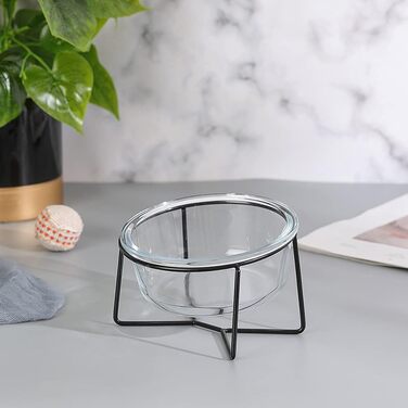 Скляна годівниця для котів та собак на підставці - нахилена та піднята миска для води та корму, 500 мл