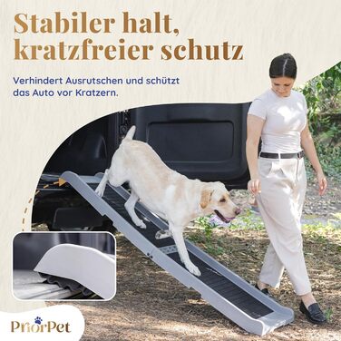 Рампа для собак у машину, складана – 174 см, 38 см – протиковзка гумова поверхня, для великих собак – стійка сходинка для авто та SUV – вантажопідйомність 136 кг – чорна (світло-сіра)