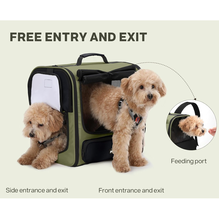 Рюкзак-переноска для котів та маленьких собак Pecute, темно-зелений. З вентиляцією, міцний, ергономічний, для подорожей, кемпінгу та походів.