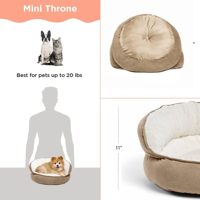 Ортопедичне ліжко для котів і собак Pet Throne, з високим бортиком, колір пшениця, розмір Mini