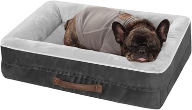 Ортопедичне ліжко для собак великих порід, кошик для собак, що можна прати, з яєцеподібною піною, водовідштовхуване диван для собак з неслизьким дном та чотиристоронньою подушкою (61x46x15 см, сірий)